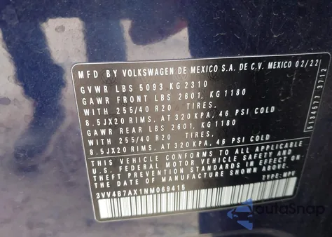 2022 Volkswagen Tiguan 2.0T Sel R-Line z USA, uszkodzony, nr VIN 3VV4B7AX1NM069415